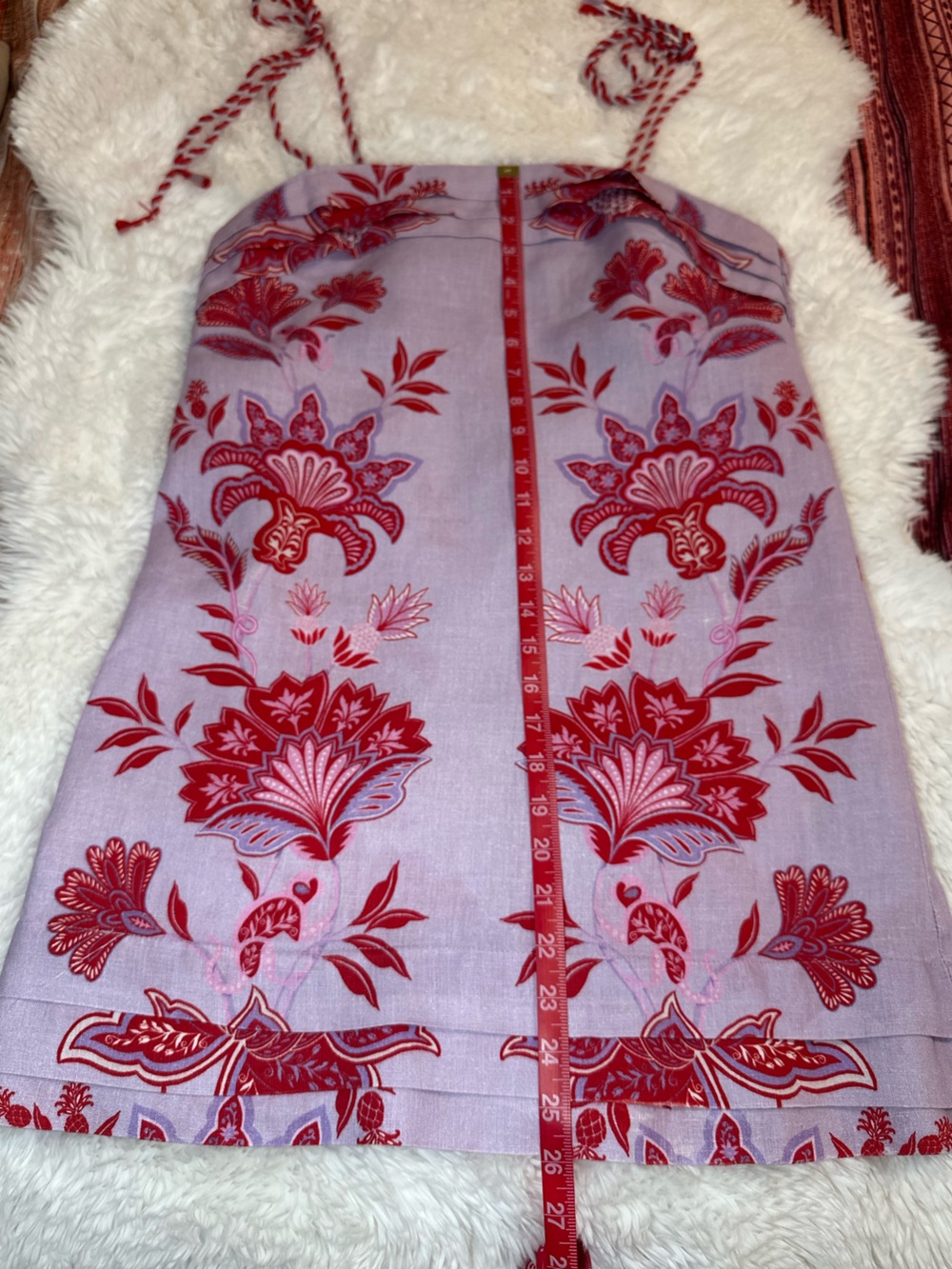 Farm Rio Porcelain Garden Linen Mini Dress Lilac Pink Floral Rope Strap Size S - Picture 12 of 14